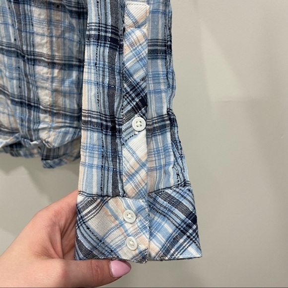 Soft Joie Plaid Button Up Shirt Lightweight XS Blue Black Textured - Picture 8 of 14